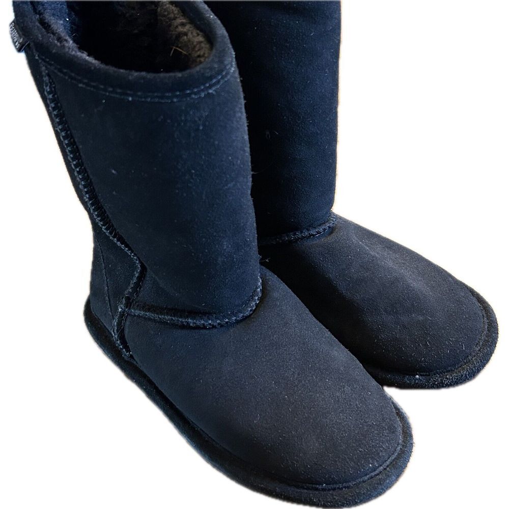 Bearpaw Boots Evangeline Unisex Yth Sz 2 Cow Suede‎ Wool Lined Snow Boots Black